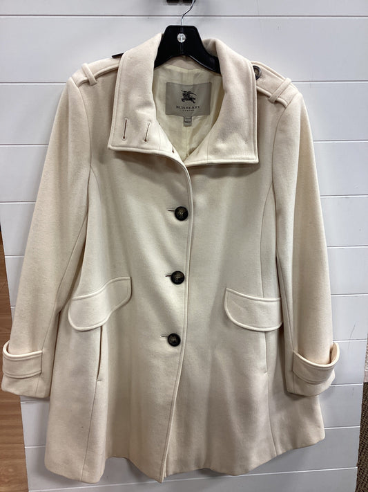Coat Luxury Designer By Burberry In Cream, Size: 8