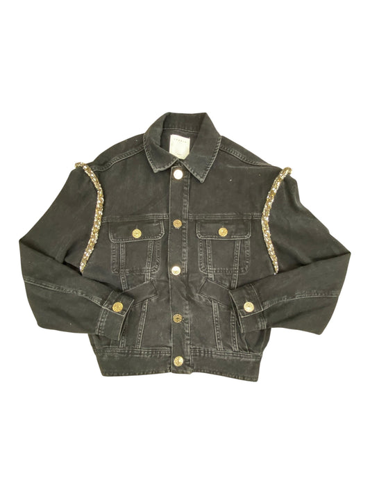 Jacket Designer By Sandro In Black Denim, Size:S